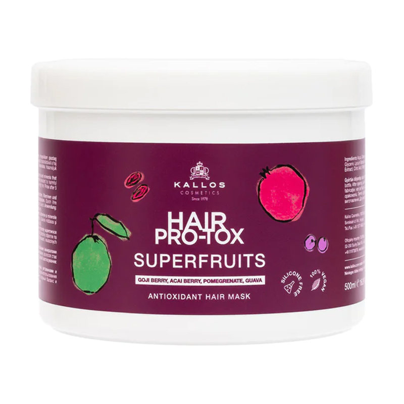 Антиоксидантна маска для волосся Kallos Cosmetics Hair Pro-Tox Superfruits Hair Mask з ягодами годжі, ягодами асаї, гранатом і гуавою, 500 мл